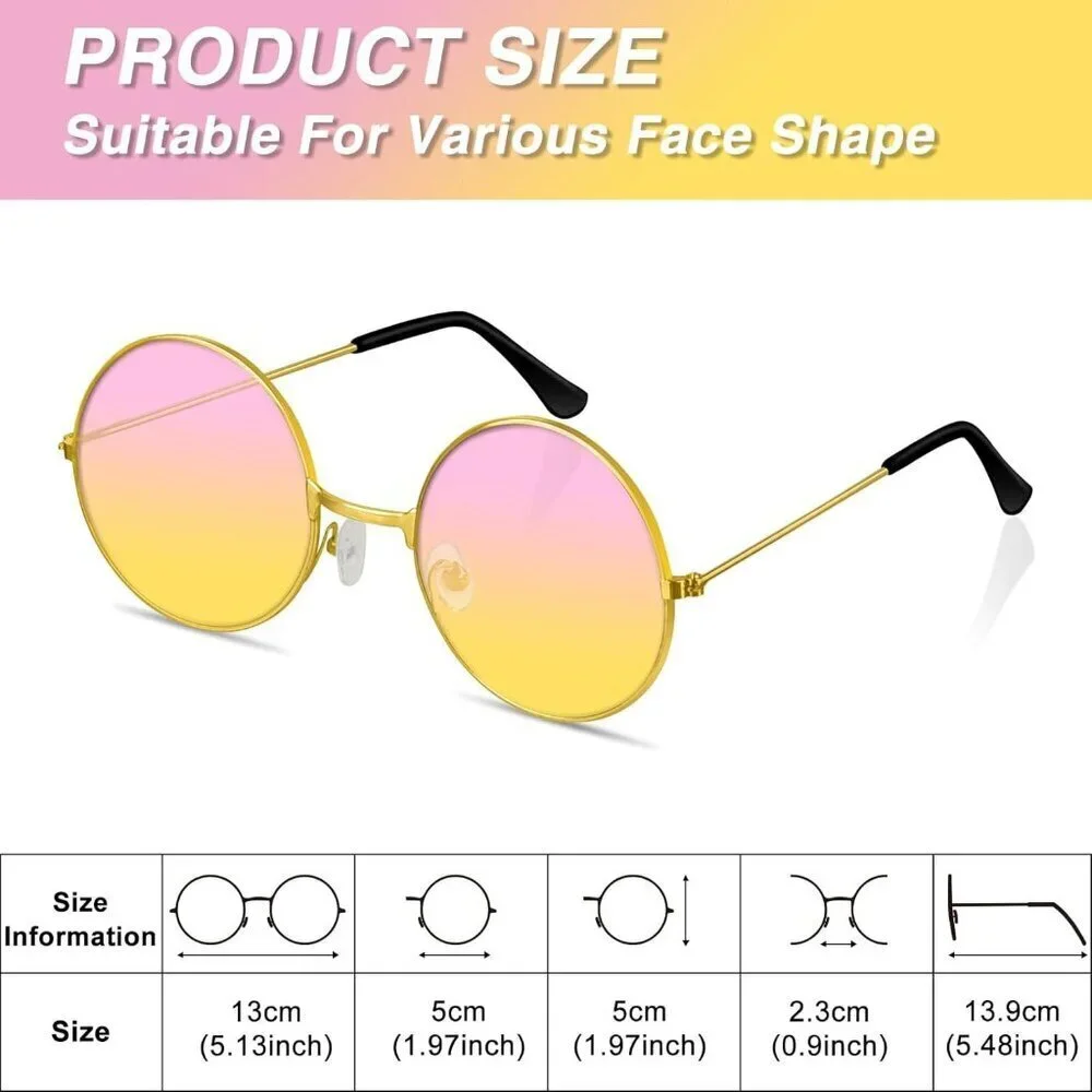 Hippie Sunglasses Multicolor Round 60s 70s Party Accessories for Women Men